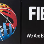The logo of FIBA is seen on its new headquarters, House of Basketball, in Mies, Switzerland, on June 18, 2013.  AFP PHOTO / BORIS HEGER        (Photo credit should read BORIS HEGER/AFP via Getty Images)